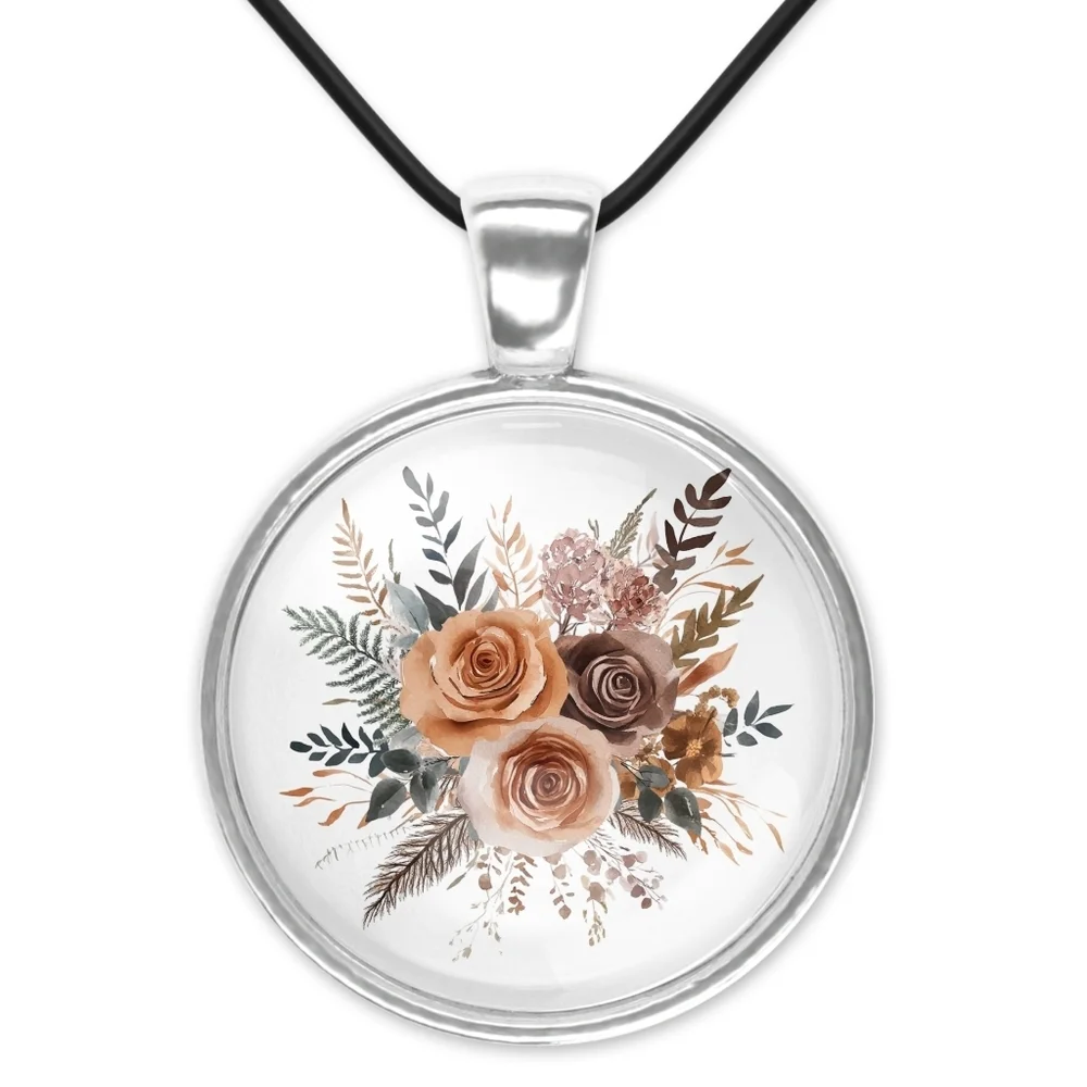 Floral Pendant Black Cord Necklace